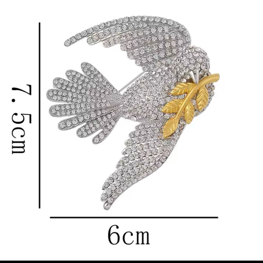 Large Rhinestone Dove In Flight Bird Pin Brooch - Picture 5 of 7